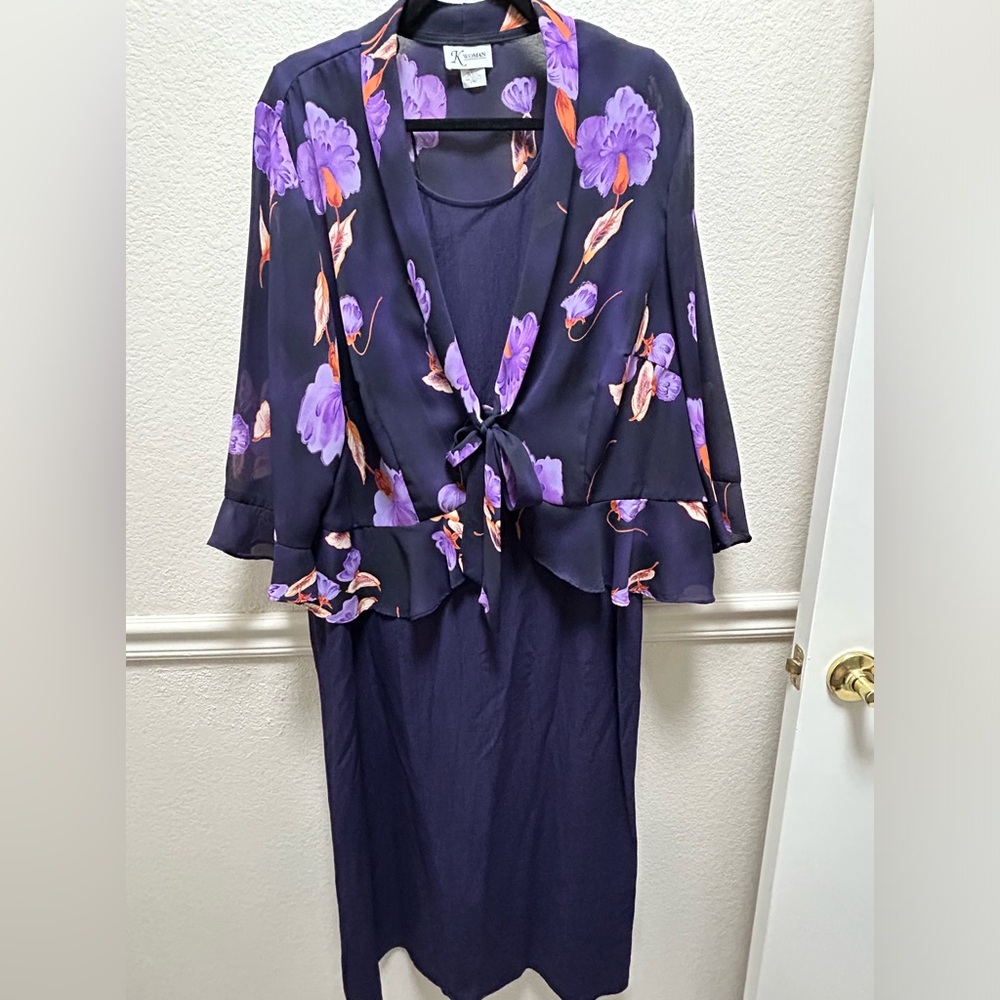K WOMAN Size 24 2 pc dress ensemble. Sleeveless dress with sheer floral jacket